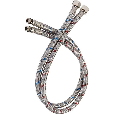 Tuyau d'arrivée d'eau de robinet de 60 cm, tuyaux d'eau chaude et froide rouges et bleus, norme européenne (1/4)