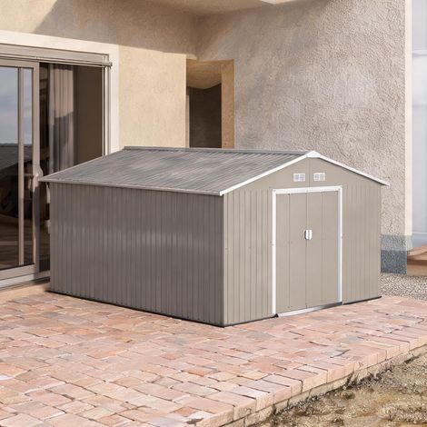 Abri de jardin en acier galvanisé 12,4 m² avec portes (1/5)