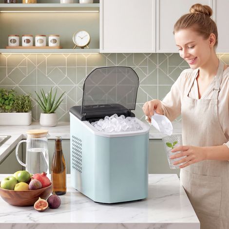Selbstreinigender Eiswürfelbereiter, 12 kg/24 Std., 9 Eiswürfel in 7 Minuten, 2 Eiswürfelgrößen, 1,5-Liter-Wassertank, Blau