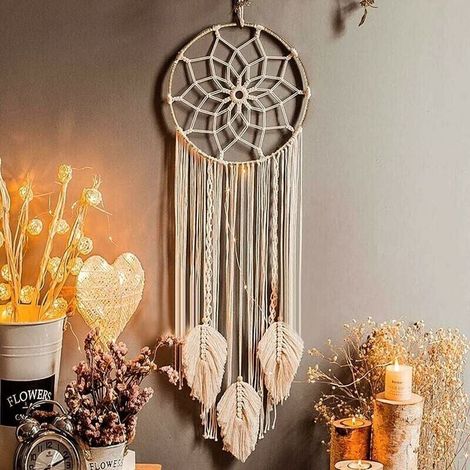 Gewebter Makramee-Traumfänger 90 x 25 cm – Handgefertigte Dekoration im Boho-Stil – Weiche Federn für einen erholsamen Schlaf – Kreatives Geschenk