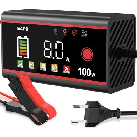 Chargeur de batterie de voiture 100 W, 8 A 12 V, écran LCD, pour voiture, camion, AGM, gel, EFB, LiFePO4, batteries plomb-acide (1/5)