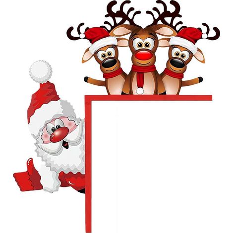 Guirlande Porte Noël - Décor Bois Porte Coin - Santa Claus Et Renne - 20 x 23 5 Cm - Rouge - 2 Pièces (1/5)