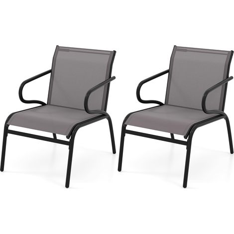 COSTWAY Set di 2 Sedie da Patio con Tessuto Traspirante e Struttura in Metallo, Sedie da Bistro da Esterno con Braccioli, Poltrona per Giardino Terrazza Portico, Portata 150 kg (1/5)