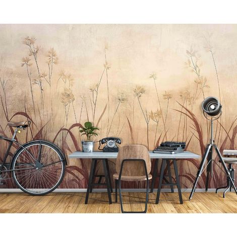 Fototapete Gras Boho Natur Sepia, für Wohnzimmer und Schlafzimmer, 150 x 105 cm – Komplettset inkl. Kleister & Anleitung