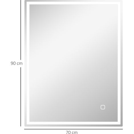 Badspiegel mit Beleuchtung 90x70 cm LED Spiegel Wandspiegel mit Memory-Funktion 3 Lichtfarben Silber (1/5)