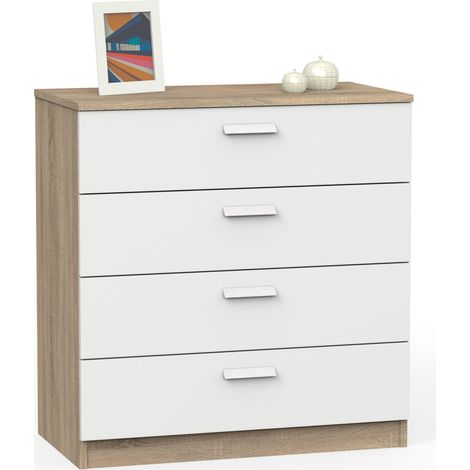 Briebe Nova Cómoda Dormitorio, Cajonera 4 Cajones, Sinfonier 78x74x40 cm (Alto x Ancho x Profundo)  Blanco