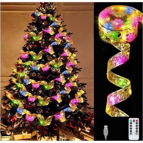 Guirlandes Lumineuses à Ruban Brillant,10M Guirlandes Lumineuses 100 LEDs Lumière,Ruban Sapin Noël LED,Guirlande Decorative de Noël Nouvel An Mariage,Arc en Dentelle DIY s Décor de Noël (1/5)