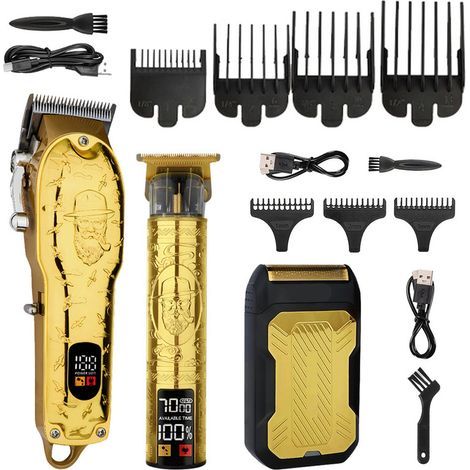 Professionelles Herren-Haarschneidemaschinen-Set, Elektrorasierer, Akku-Trimmer, Friseurtrimmer, Barttrimmer, Herrenpflege-Set (Gold) (1/5)