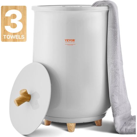 Chauffe Serviettes 20 L, Seau Sèche-serviettes pour Salle de Bain, avec Réglage de la Température, Minuterie 20/40/60/90 min et Voyant LED, pour Couvertures Peignoirs, Spa Massage, Gris (1/5)
