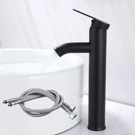 Robinet de Salle de Bain Mélangeur Noir Eau Chaude et Froide Tête Spéciale Design Élégant pour Lavabo - (1/4)