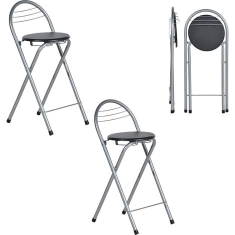 Klappbarer Barhocker 2er Set, Sitzhöhe 61cm, keine Montage, faltbar, Schwarz/Silber (1/5)