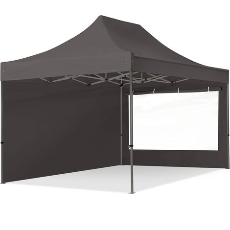 3x4.5m Pop Up Gazebo PREMIUM Steel 40 mm, incl. Sidewalls with Panorama Windows, dark grey High Performance Polyester approx. 350g/m²