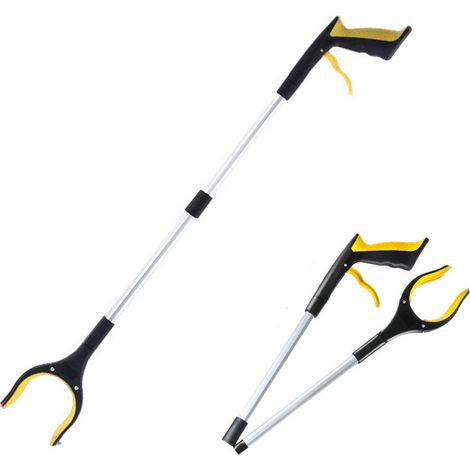 Recogedor de basura plegable 2 en 1, sin necesidad de agacharse, diseño con clip magnético, 82 cm, amarillo. (1/5)
