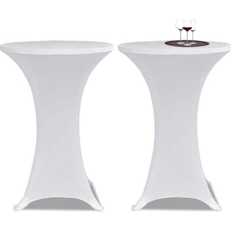 Paquete de 2 manteles redondos y cuadrados de licra elástica blanca para cóctel, de 80 a 110 cm, para fiestas, bodas, cumpleaños y banquetes. (1/4)