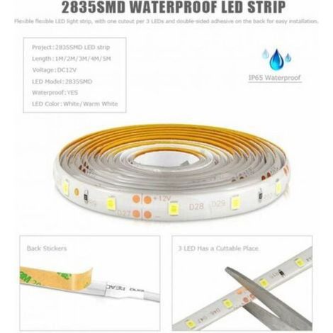 Ruban LED étanche IP65 5m avec détecteur de mouvements – Alimentation 12V – Installation facile sur surfaces variées – Éclairage aut (1/5)