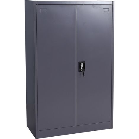 Armadio da ufficio in acciaio 2 ante in metallo con serratura 140x90x40 cm grigio scuro 040006412