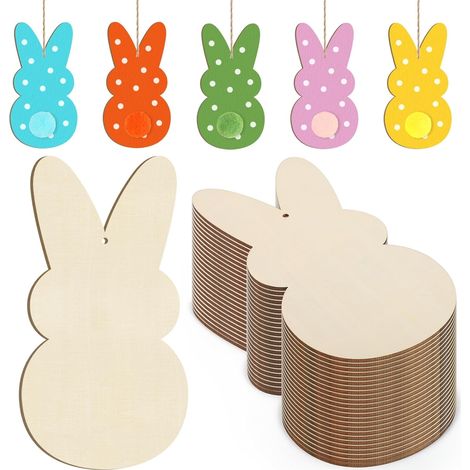 Ornement En Bois - Lapin De Pâques À Peindre - Découpe Non Finitionnée Pour Décoration De Printemps - 10 Pièces - 9 cm (1/5)