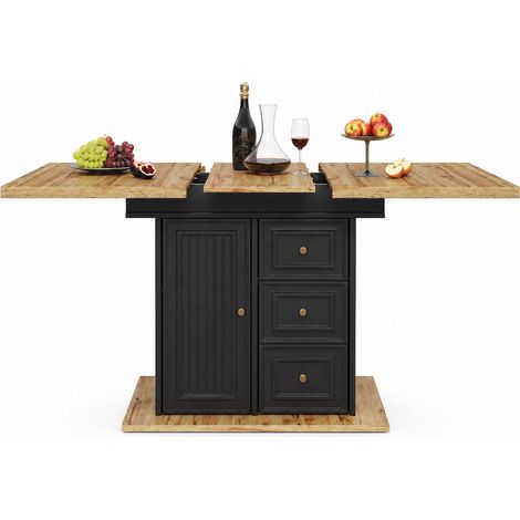Table à manger extensible 110 à 140 x 80 x 75 cm avec rangements intégrés, plateau MDF effet bois clair et structure métal, pour cuisine et salle à manger  CHICFURN (1/5)