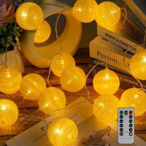 Guirlande Lumineuse - Boule Coton - 20 LED - 3M - Rechargeable USB - Chaud (1/4)