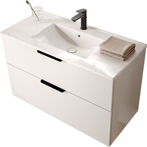 BERNSTEIN - Mobiletto bagno bianco lucido 100x46x62cm (LxPxA) 2 cassetti, maniglie nero opaco - TIM100	Bianco lucido, Nero opaco