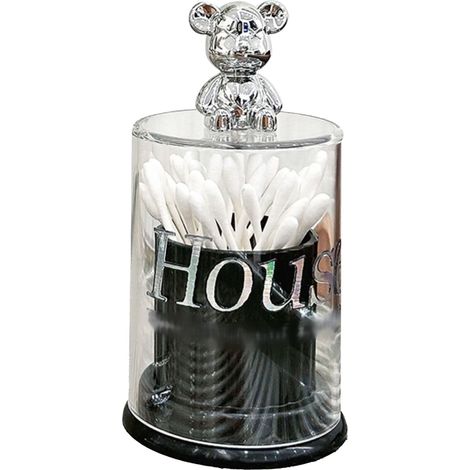 Lot porte-cure-dents ours mignon, boîte de rangement transparente en cristal pour coton-tige, pot avec couvercle noir (1/5)