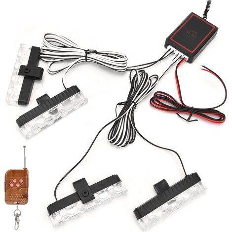 Gyrophare d'urgence à LED rouge et bleue, 4x4 LED à clignotement synchronisé, 12 V, avec télécommande (1/5)