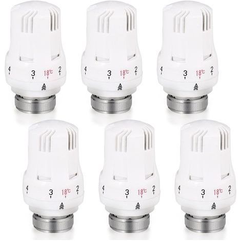 6 Pièces Tête Thermostatique, M30 x 1,5, Laiton Nickelé, Plage 6-28°C, Pour Radiateur Maison Bureau (1/5)