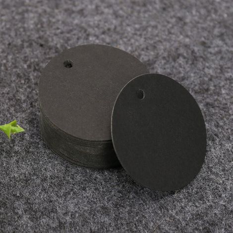 (Black) 100 pieces kraft paper tags, gift tags - round labels, 5 x 5 cm, kraft tags, wedding tags with string for gifts for Christmas, birthdays, communions MUMU (1/4)
