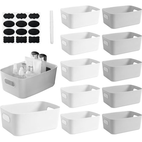 12Pcs Boîte Rangement Plastique 20 x 14 x 6.5 cm Paniers et Boîtes de Rangement Cuisine Petit Panier avec Poignée Empilable Bac Rangement Placard Étroit pour Salle de Bain Bureau Étagère (1/5)