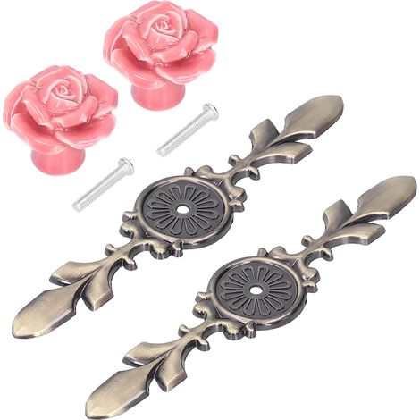2er-Set Schrankknöpfe, Rosenblüten-Keramikgriffe, Schubladenknöpfe für Küchenmöbel (1/5)