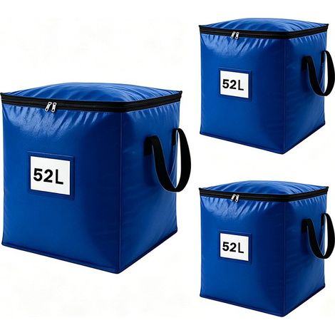 Grand sac de rangement pour couette en coton, tissé en PE, pliable et portable, bleu 90 L et bleu 51 L (lot de 3) (1/5)