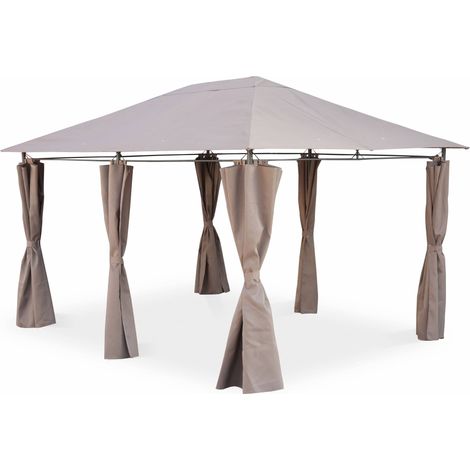 Tonnelle 3x4 m - Divio - Toile taupe - Pergola avec rideaux. tente de jardin. barnum. chapiteau. réception