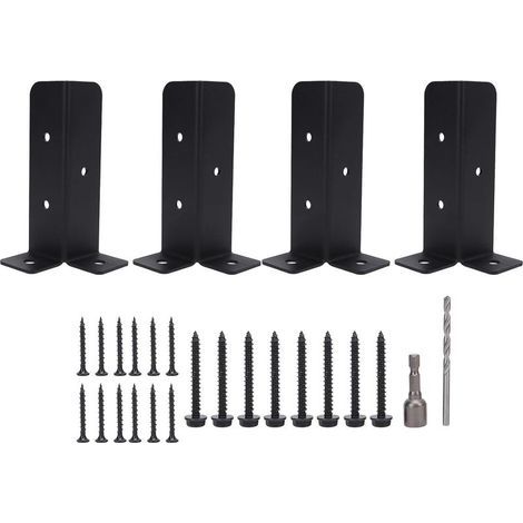 Supports d'ancrage de poteau robustes, 4 ensembles, kit de montage de base en métal, support de terrasse universel, clôture, porche, balustrade, supports de base de poteau en bois (1/5)