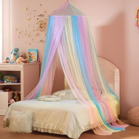 JSSEVN - Ginkago Mosquito Net for Single Bed and Home Decor, Elegant Curtains for Bedroom, Travel, Indoor and Outdoor Use (Rainbow) (1/5)