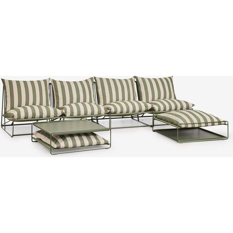 Ensemble de jardin avec canapé modulaire 4 pièces, table d'appoint et pouf convertibles Amaro SKLUM Beige Tapioca - Vert olive intense (1/5)