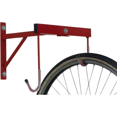 ANDRYS - Rastrelliera Porta Biciclette a Parete 2 Posti, con Staffa di Fissaggio e Tubo per Reggere la Bici, Smontabile, in Acciaio, Verniciato Rosso, 35 x 37 x 30 cm