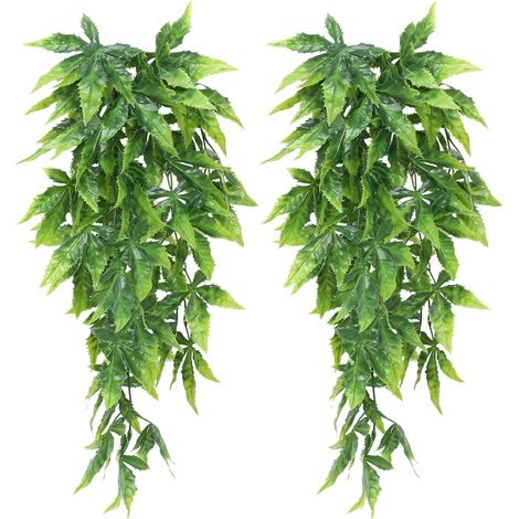 2 Stück künstliche Hängepflanzen, Hängepflanzen für drinnen und draußen, Ahornblatt, gefälschte Hängepflanze, Efeu, zum Aufhängen, natürliche Hängepflanzen für Wand, Zuhause, Korb