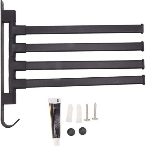 Porte Serviettes Pivotant Noir 2 Pièces Mural Sans Perçage Support Étagère Salle De Bains Coin (1/4)