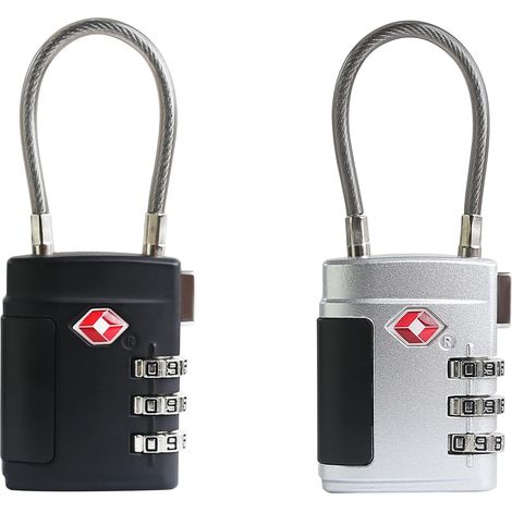 Cadenas TSA Approuvés pour Bagages 2 Pack, Petit Cadenas à Combinaison, Cadenas TSA pour Bagages, Cadenas à Code avec Câble pour Valise de Voyage, Casier de Sport, Étui à Arme (1/5)