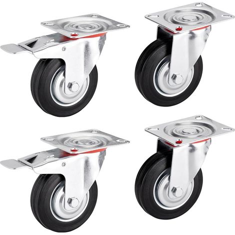 4er SET SOTECH Transportrollen Ø 200 mm (2x Lenkrollen, 2x Lenkrollen mit Bremse) Höhe 232 mm, Anschraubplatte 130 x 102 mm Traglast bis 440 Kg Möbelrolle