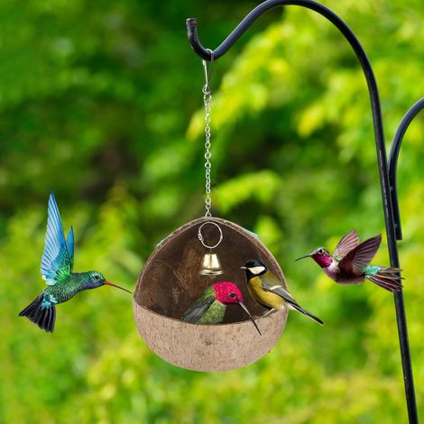 Natürlicher Kokosnuss-Nistkasten mit Glöckchen, 13 x 13 cm, Kolibri-Nistkasten zum Aufhängen im Freien, leicht zu reinigen und zu pflegen, geeignet für Kleintiere.