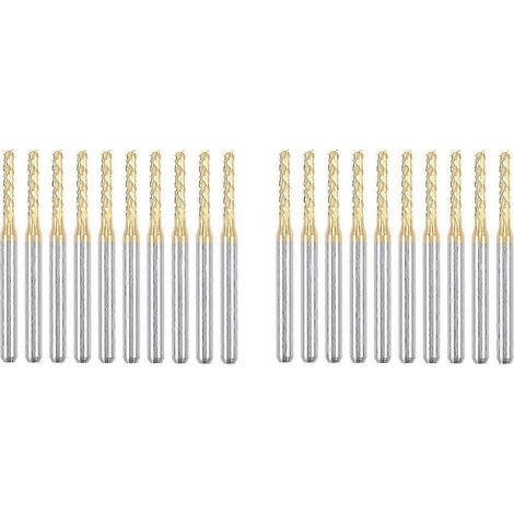 20 Stück Hartmetall-Schaftfräser mit Titanbeschichtung, geeignet für CNC-Fräsen und Leiterplattenbearbeitung, 1/8 Zoll Schaft, 2 mm - JXLGV (1/5)