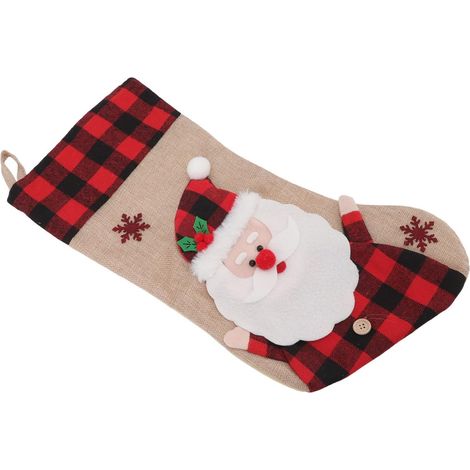 Red Checkered Burlap Christmas Stocking, 3D Pattern Hanging Stockings for Fireplace Decoration with Large Storage Space, 18.5 Inches (1/5)