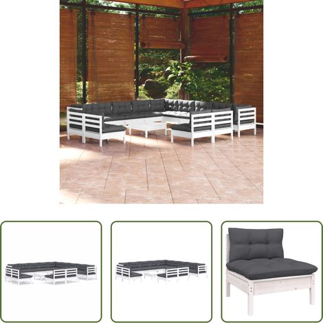 Terrassensofa - 14-tlg. Garten-Lounge-Set mit Kissen Weiß Massivholz Kiefer (1/5)