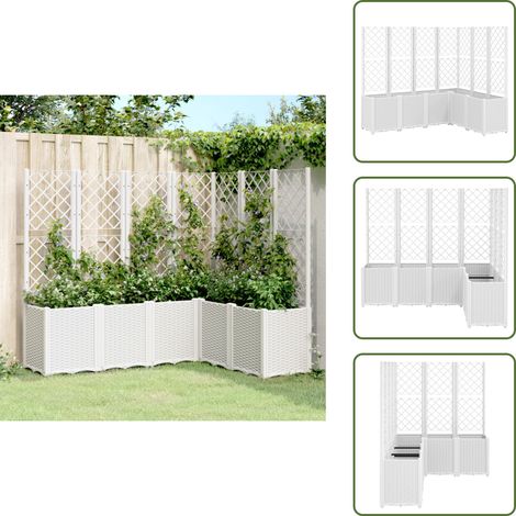 The Living Store Jardinière avec treillis blanc 160x120x140 cm PP - Jardinierre En Rotin - Jardinière Murale - Pot Plante Grimpante - Pots Fleuris Exterieur - Pot De Fleurs Design (1/5)