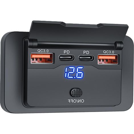 Prise USB de type C 12 V/24 V - Commutateurs d'alimentation double PD3.0 QC3.0 - Charge rapide - Accessoires de moto pour voiture marine - Prise USB anti-poussière (1/5)