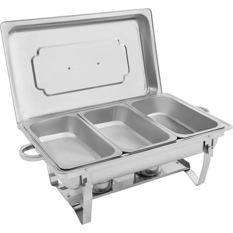 Gojoy – Chafing dish en acier inoxydable 3 compartiments 0,66 gal – 2 réservoirs de carburant – Pour buffet, restauration et fêtes (1/5)