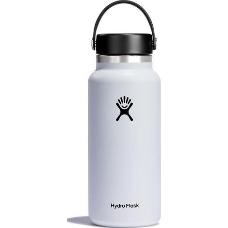 HYDRO FLASK - Insulated Water Bottle 946 ml (32 oz) - Stainless Steel Vacuum Insulated Bottle - Leak-proof, Powder Coated Cap - Wide Mouth - White (1/5)