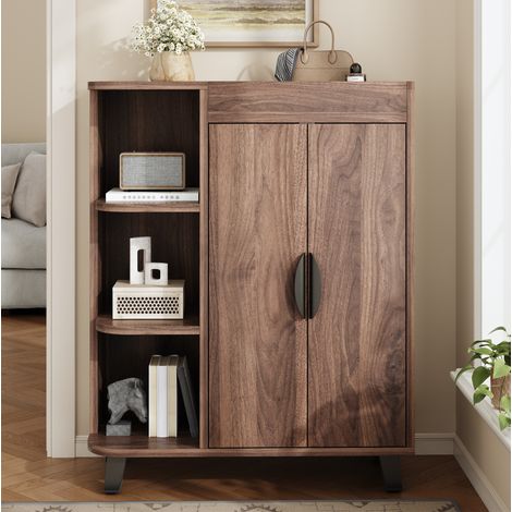 Schlanker Schuhschrank mit offenen Fächern, 80 x 32 x 99 cm, Walnussoptik HAVRYA (1/5)