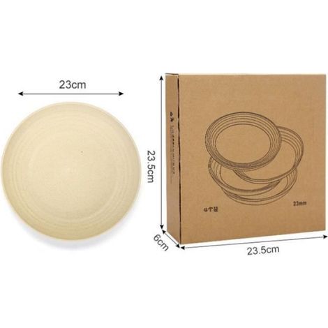 25cm - Assiettes en paille de blé légères et incassables, 4 pièces, ensembles de plats et assiettes Non toxiq (1/4)